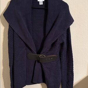 Soft Surroundings Deep Blue Knit Belted Cardigan
